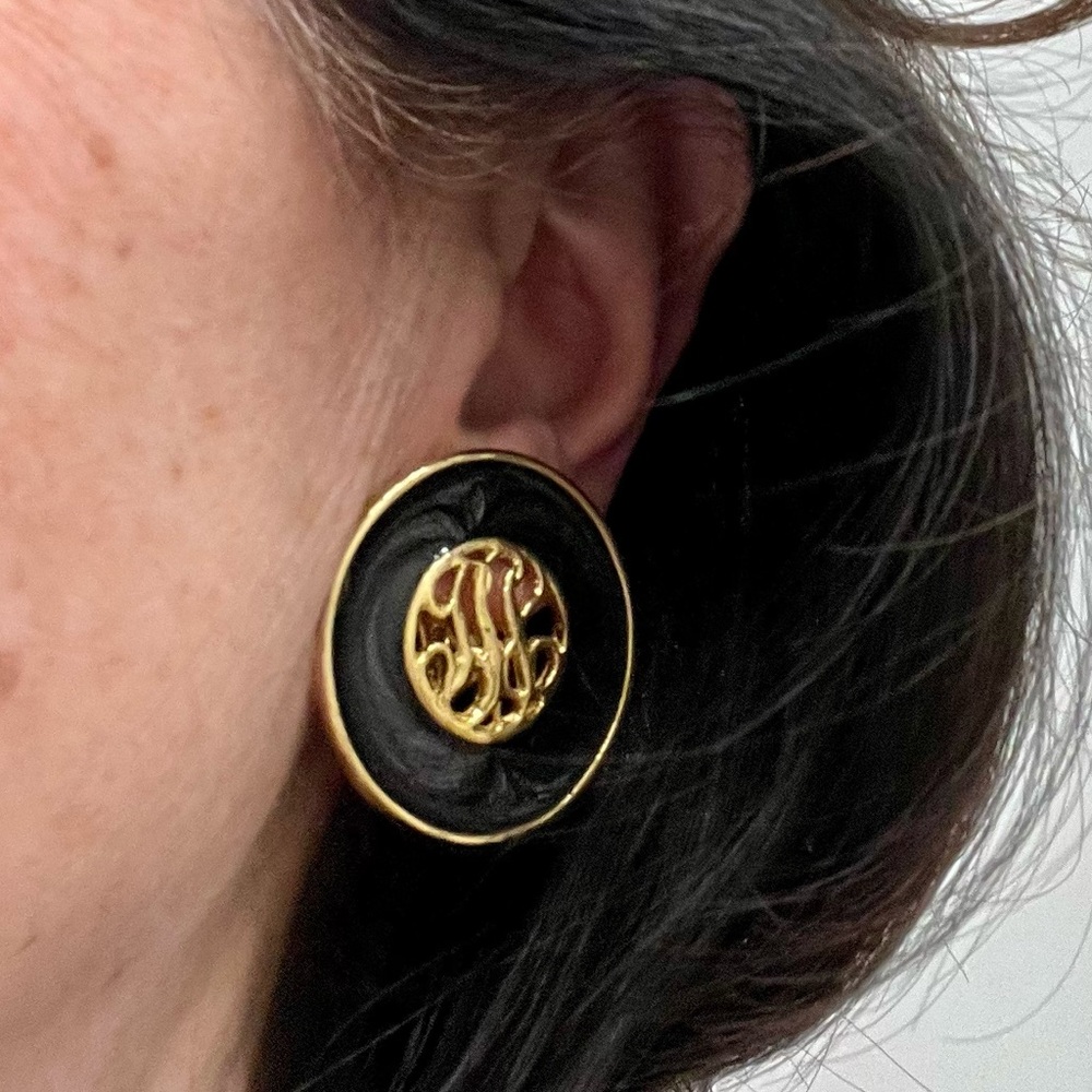 Black and Gold Monogram Earrings - Picture 16 of 16